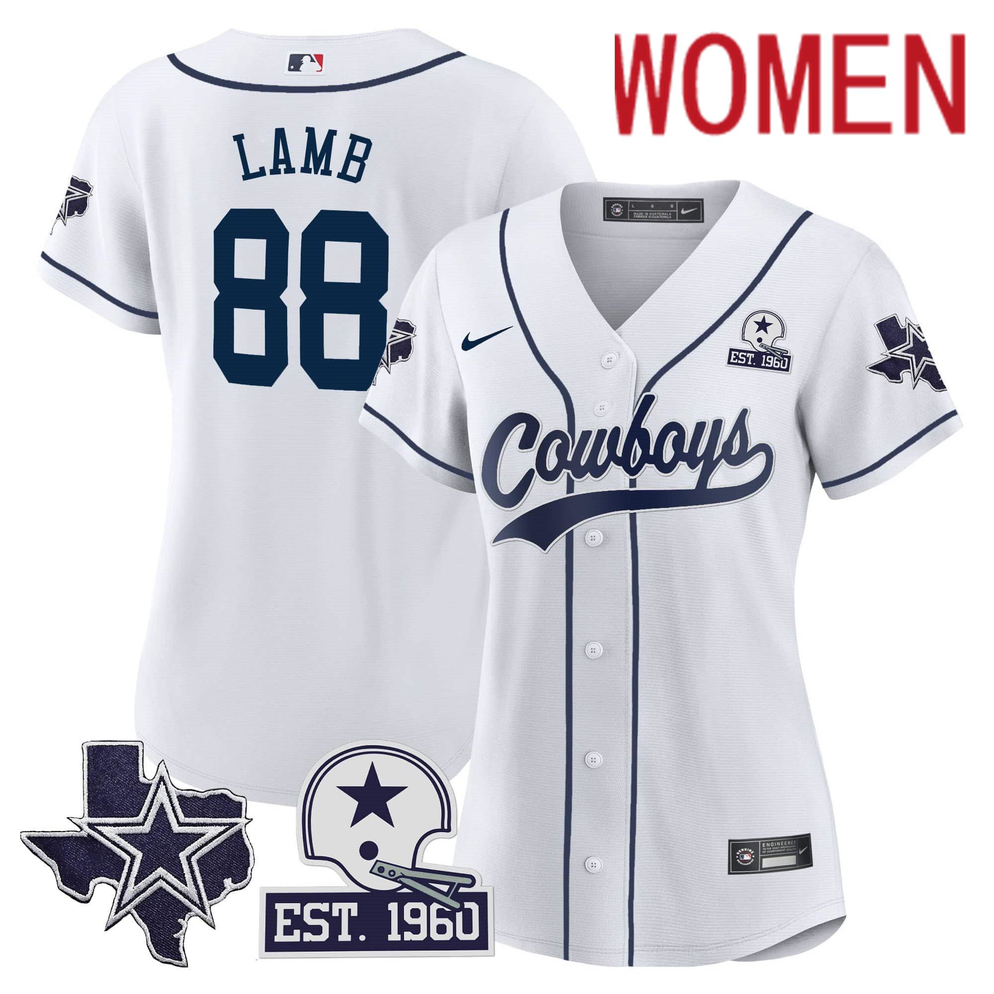 Women Dallas Cowboys #88 Lamb White 2024 Nike Patch Baseball NFL Jersey